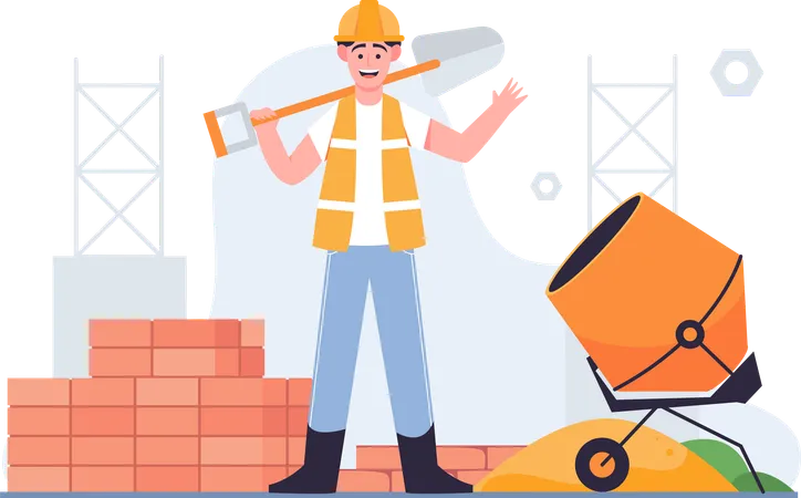 Worker On Construction Site  Illustration