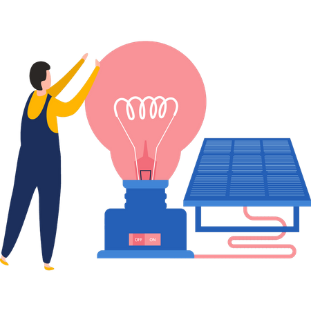 Worker operates solar-powered light  Illustration