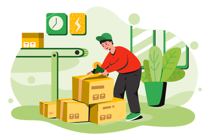 Worker packing the goods Illustration