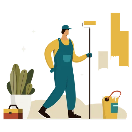 Worker Painting House Illustration