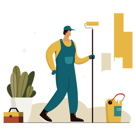 Worker Painting House  Illustration