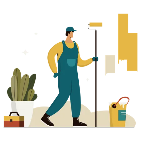 Worker Painting House  Illustration