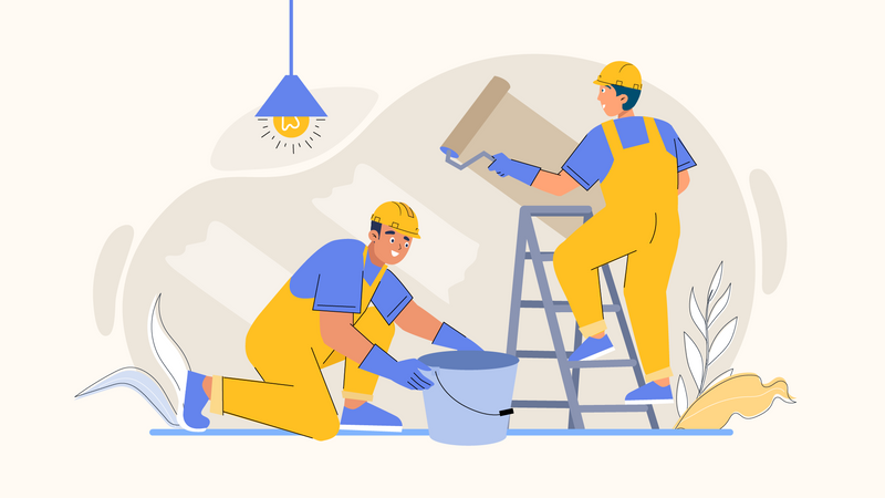 Worker painting wall Illustration