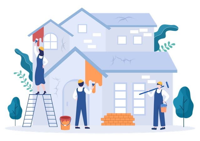 Worker painting walls of house  Illustration