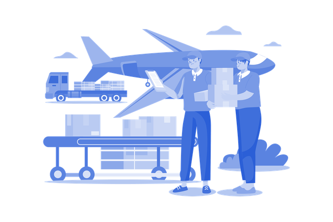 Worker Putting Boxes In A Cargo Plane  Illustration