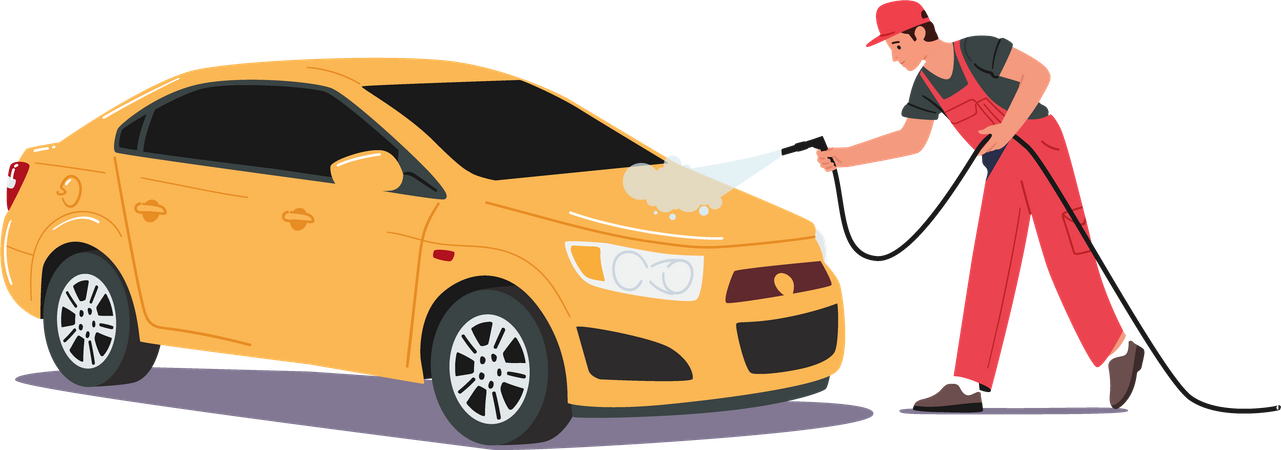 Worker removing dust from the car using air pressure  Illustration