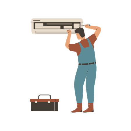 Worker repairing air conditioner  Illustration