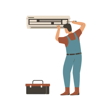 Worker repairing air conditioner  Illustration