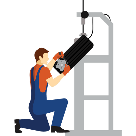 Worker repairing punctured tire  Illustration