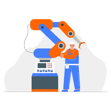 Worker repairing robotic hand  Illustration