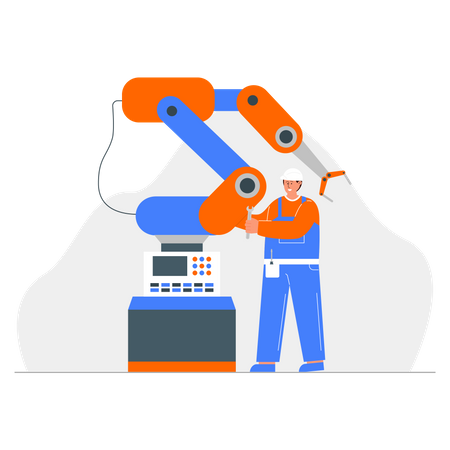 Worker repairing robotic hand  Illustration