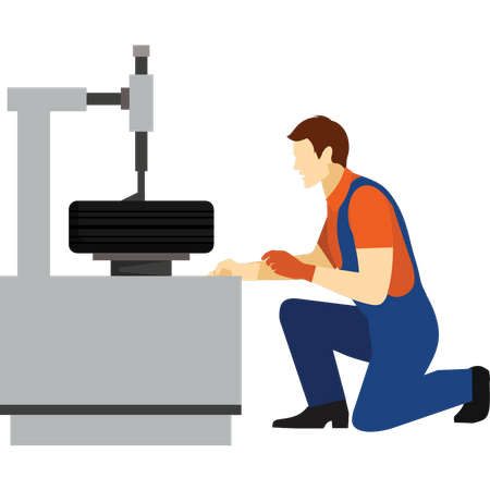 Worker repairing tire  Illustration