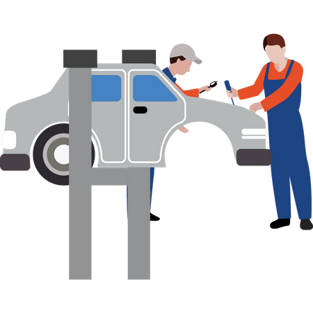 Worker repairing vehicle Illustration