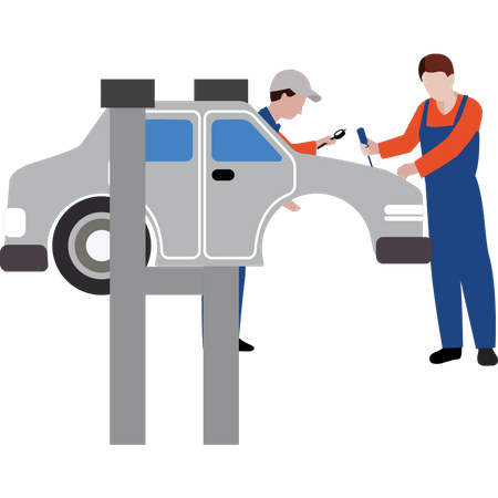 Worker repairing vehicle  Illustration