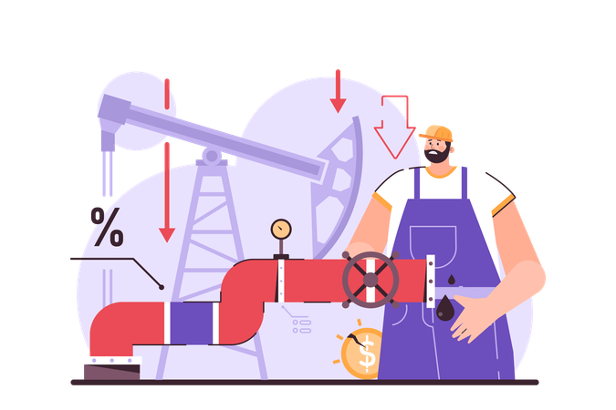 Worker repairs pipe leakage  Illustration