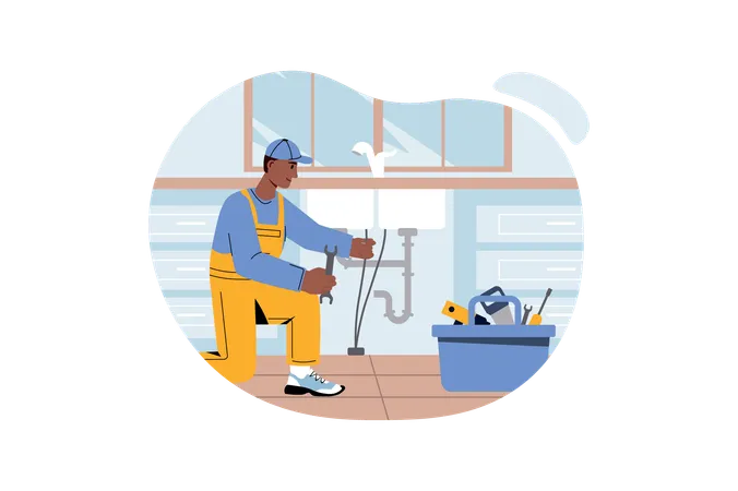 Worker repairs water pipeline  Illustration