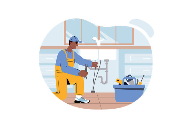 Worker repairs water pipeline  Illustration