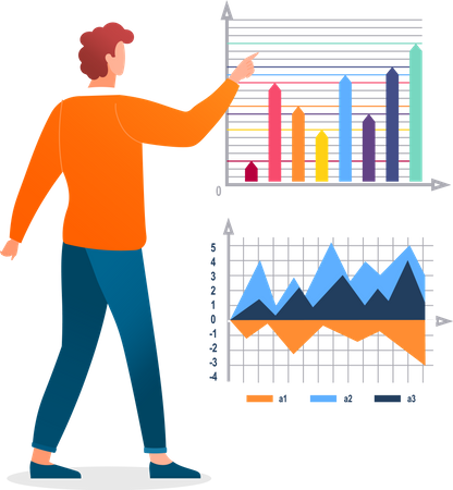 Worker Researching Statistics Graph Report  Illustration