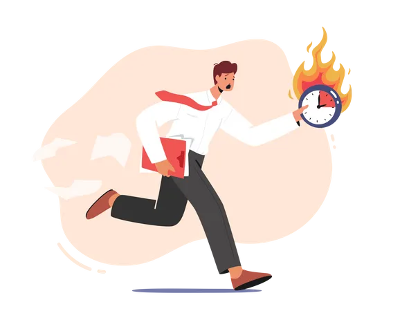 Worker Running At Deadline  Illustration