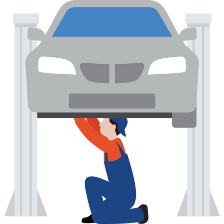 Worker servicing car Illustration