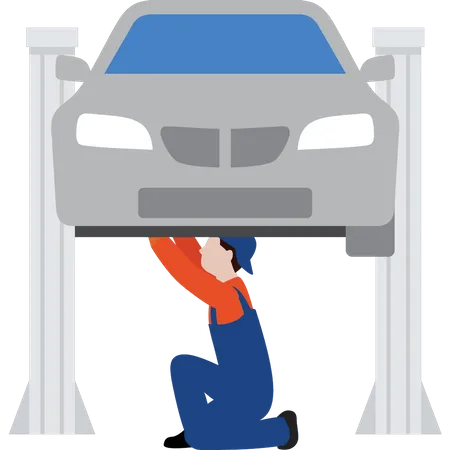 Worker servicing car  Illustration