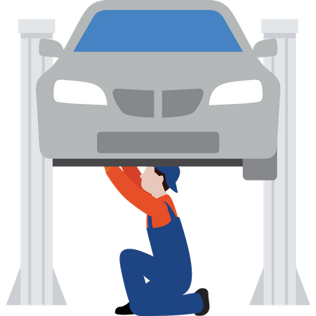 Worker servicing car  Illustration