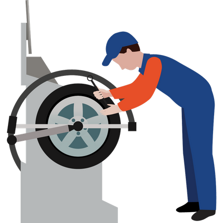 Worker servicing tire  Illustration