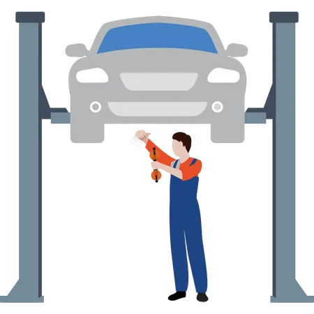 Worker servicing vehicle Illustration