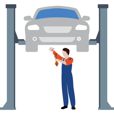 Worker servicing vehicle  Illustration