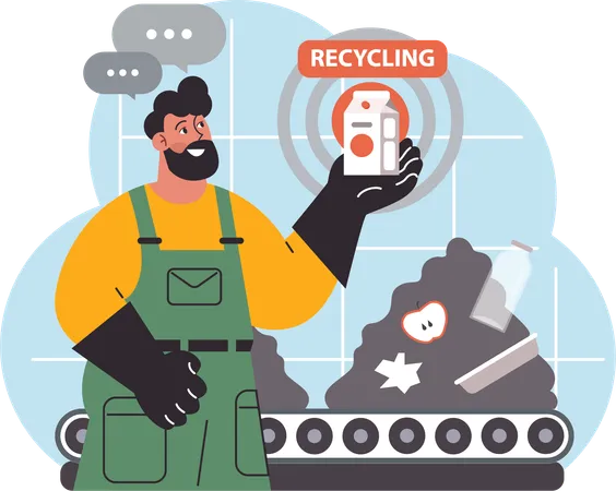 Worker showcases recycling package  Illustration