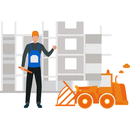 Worker showing thumbs up  Illustration