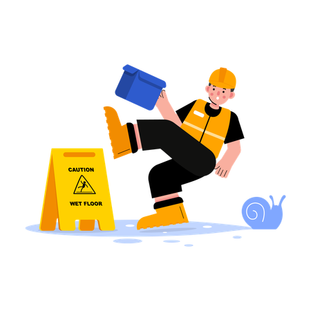 Worker Slipped on Wet floor  Illustration