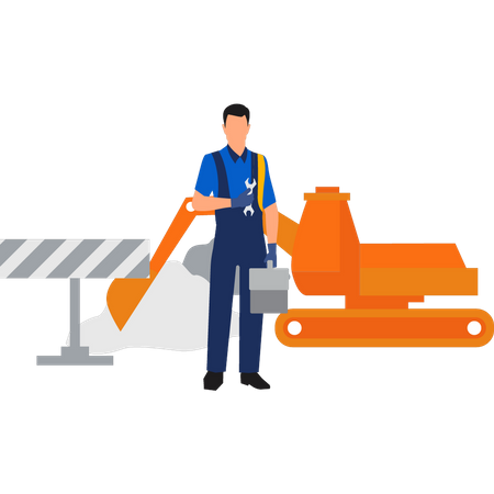 Worker standing and  holding toolbox  Illustration