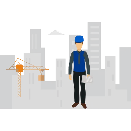 Worker standing at construction site  Illustration