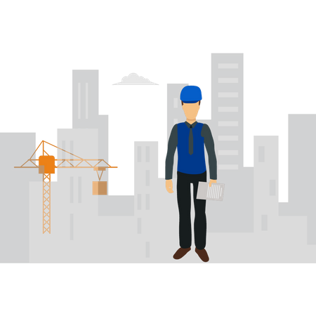 Worker standing at construction site  Illustration