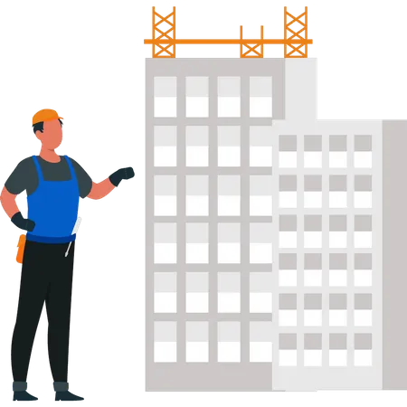 Worker standing near building  Illustration