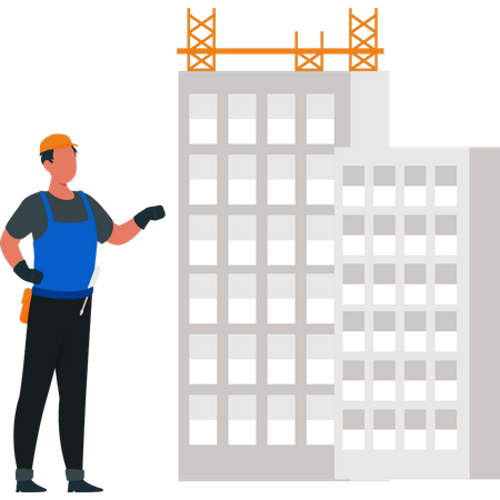 Worker standing near building  Illustration