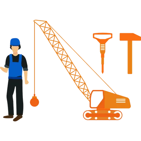 Worker standing near machine  Illustration