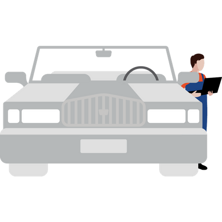 Worker standing next to car  Illustration