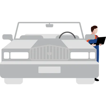 Worker standing next to car  Illustration