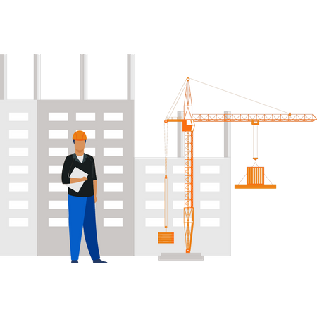 Worker standing with papers  Illustration