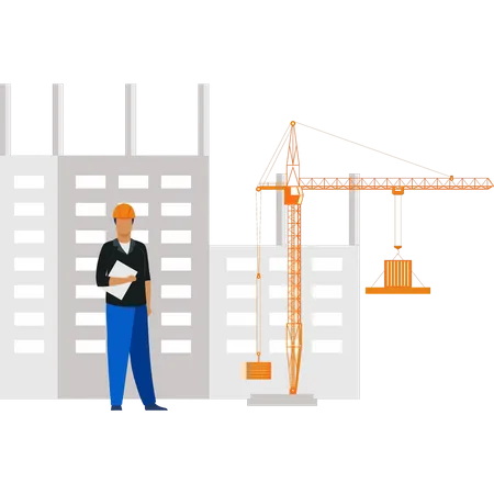 Worker standing with papers  Illustration
