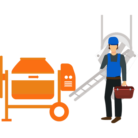 Worker stands with toolbox  Illustration