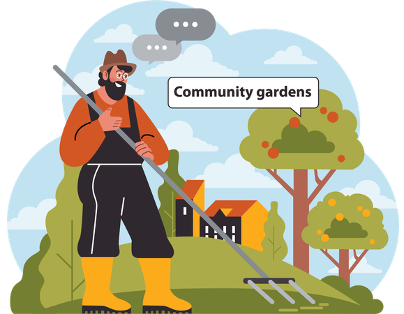 Worker taking care of community garden  Illustration