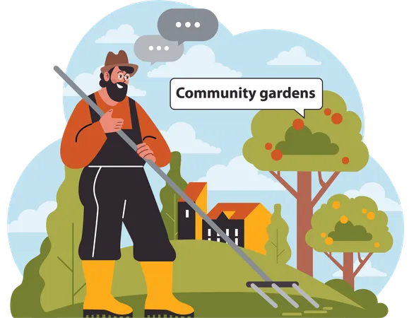 Worker taking care of community garden  Illustration