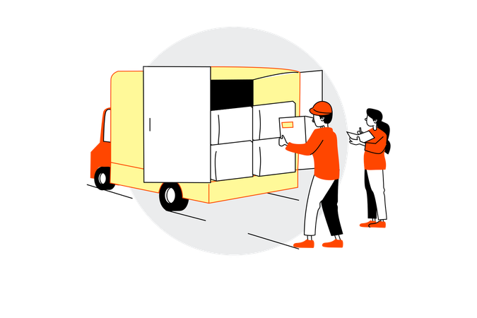 Worker Unloading Truck  Illustration