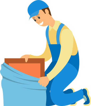 Worker Unpacking Box  Illustration