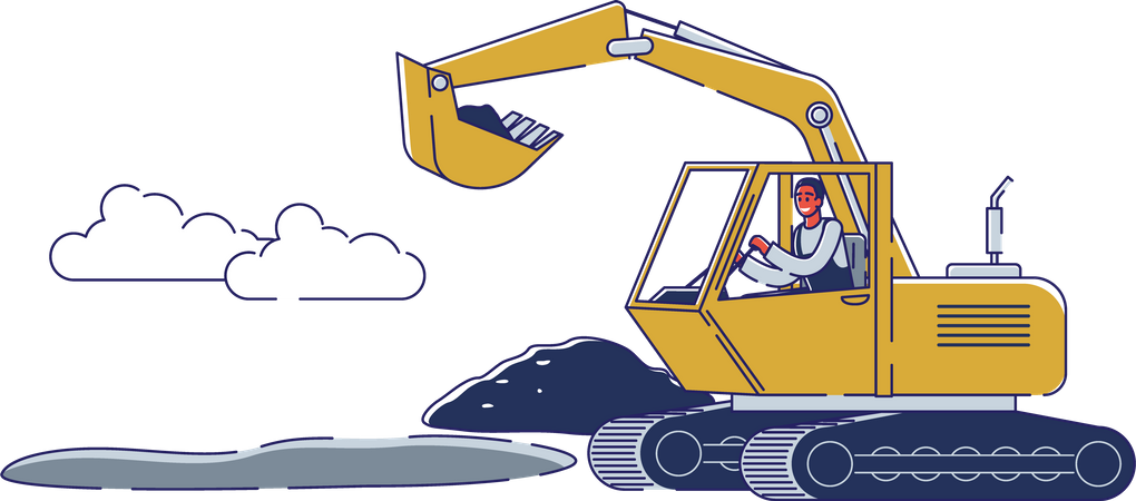 Worker Use Excavator To Repair And Lay Asphalt Maintenance  Illustration