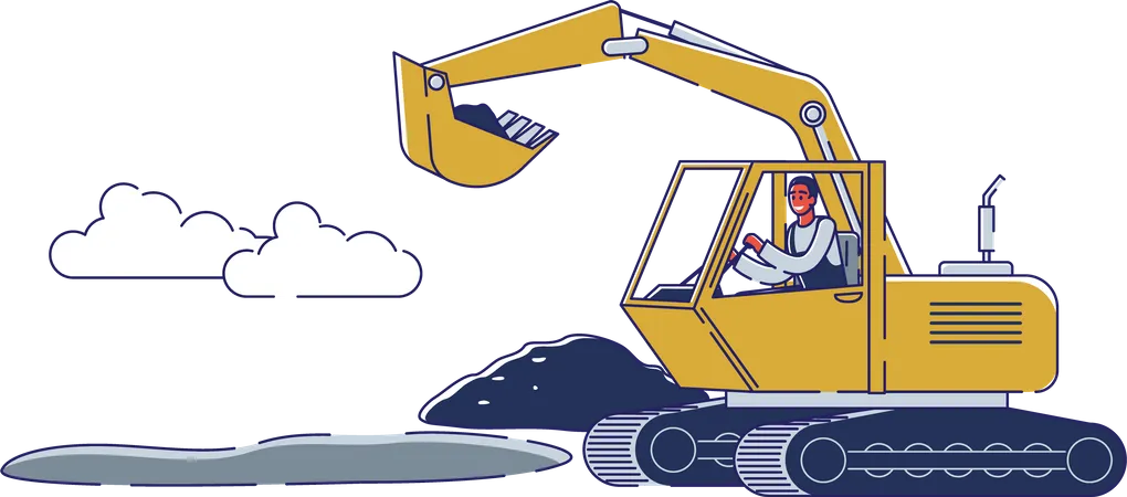 Worker Use Excavator To Repair And Lay Asphalt Maintenance  Illustration