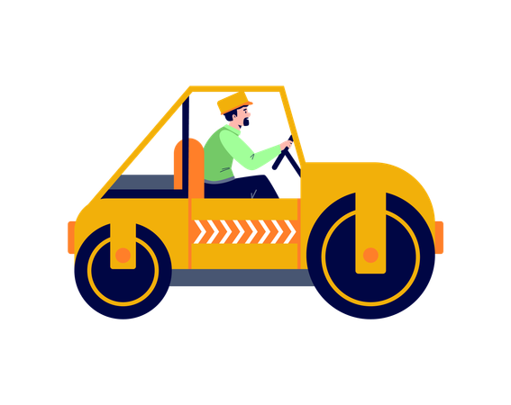 Worker using heavy industrial paver machine  Illustration